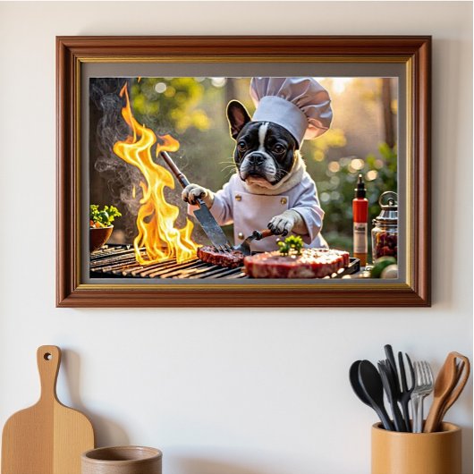Franse Bulldog Grill Chef Fiery Poster