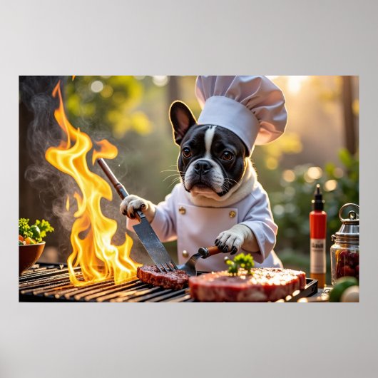 Franse Bulldog Grill Chef Fiery Poster (Voorkant)