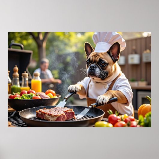 Franse Bulldog Grill Chef Poster (Voorkant)