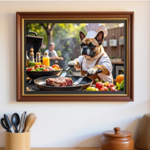 Franse Bulldog Grill Chef Poster