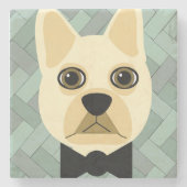Franse Bulldog, groene visgraat Stenen Onderzetter (Voorkant)