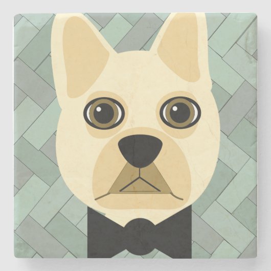 Franse Bulldog, groene visgraat Stenen Onderzetter (Voorkant)