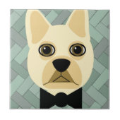 Franse Bulldog, groene visgraat Tegeltje (Voorkant)