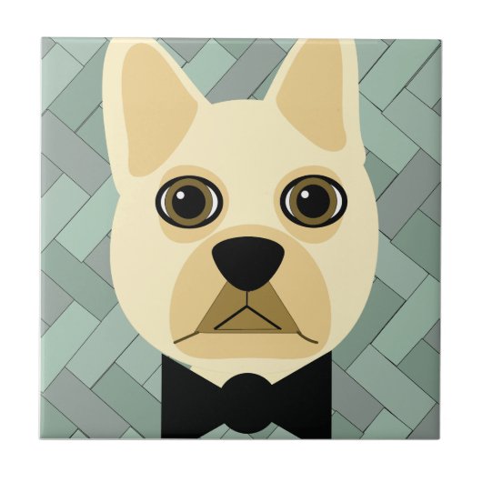 Franse Bulldog, groene visgraat Tegeltje (Voorkant)