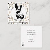 Franse Bulldog Groomer Paw Print Patroon Wit Vierkante Visitekaartje (Voorkant / Achterkant)
