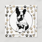 Franse Bulldog Groomer Paw Print Patroon Wit Vierkante Visitekaartje (Voorkant)