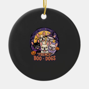 Franse Bulldog Halloween Boo Honden Vector Keramisch Ornament