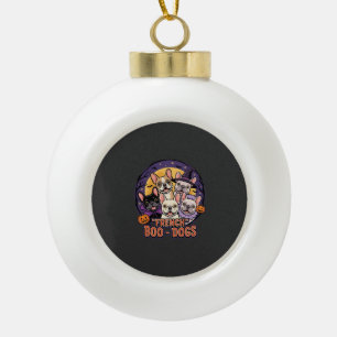Franse Bulldog Halloween Boo Honden Vector Keramische Bal Ornament