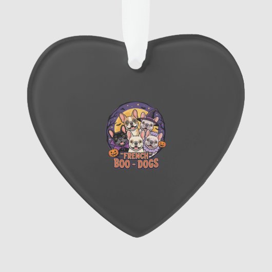 Franse Bulldog Halloween Boo Honden Vector Ornament (voorkant)