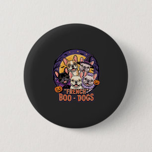 Franse Bulldog Halloween Boo Honden Vector Ronde Button 5,7 Cm