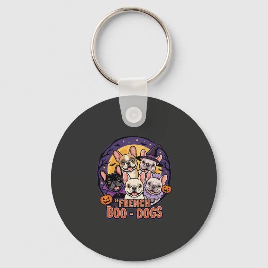 Franse Bulldog Halloween Boo Honden Vector Sleutelhanger (Voorkant)