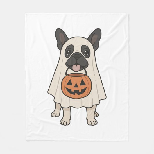 Franse Bulldog Halloween Dog Ghost Fleece Deken (Voorkant)