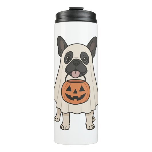 Franse Bulldog Halloween Dog Ghost Thermosbeker (Voorkant)