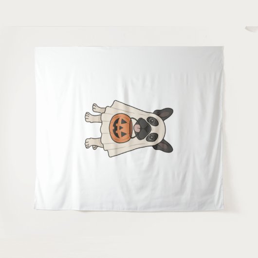 Franse Bulldog Halloween Dog Ghost Wandkleed (Voorkant (horizontaal))