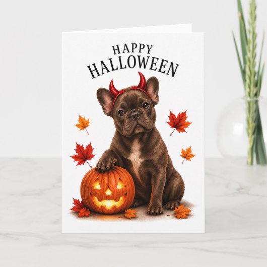 Franse Bulldog Halloween Duivelshond Kaart (Voorkant)