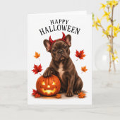 Franse Bulldog Halloween Duivelshond Kaart (Gele Bloem)