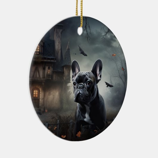 Franse Bulldog Halloween eng Keramisch Ornament (Rechts)