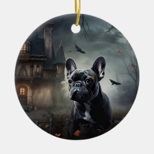 Franse Bulldog Halloween eng Keramisch Ornament (Voorkant)