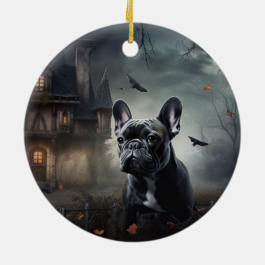 Franse Bulldog Halloween eng Keramisch Ornament (Achterkant)