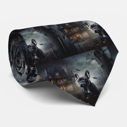 Franse Bulldog Halloween eng Stropdas (Opgerold)