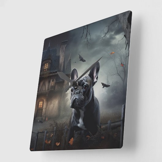 Franse Bulldog Halloween eng Vierkante Klok (Hoek)