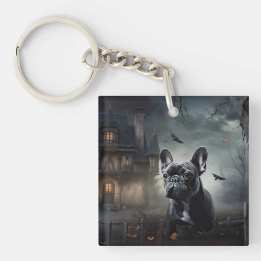 Franse Bulldog Halloween Griezelen Sleutelhanger (Voorkant)