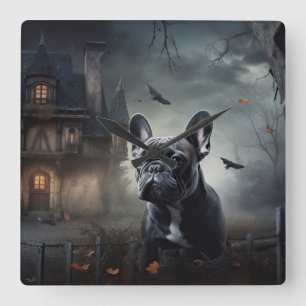 Franse Bulldog Halloween Griezelen Vierkante Klok