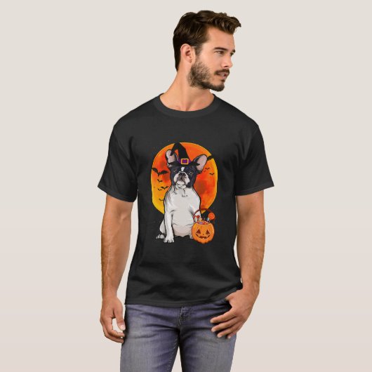 Franse Bulldog Halloween Jack O lantaarn pompoen T-shirt (Voorkant volledig)