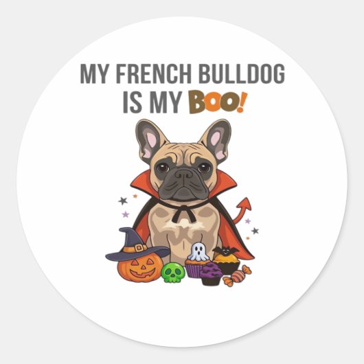 Franse Bulldog Halloween Kostuum Mijn Franse Bulld Ronde Sticker (Voorkant)
