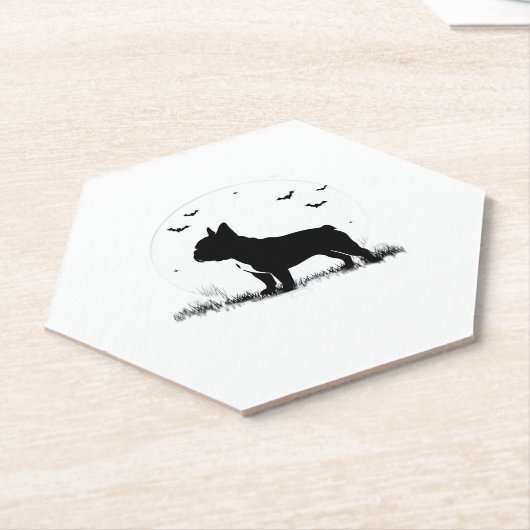Franse Bulldog - Halloween Moon Silhouette Ove Kartonnen Onderzetters (Schuin)