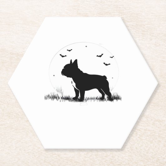 Franse Bulldog - Halloween Moon Silhouette Ove Kartonnen Onderzetters (Voorkant)