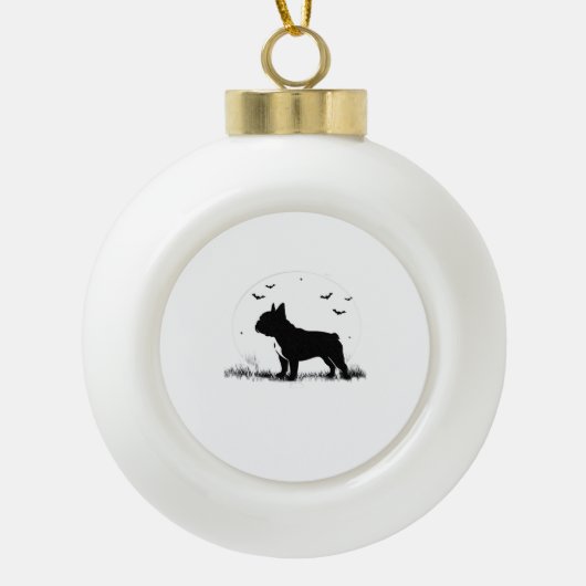 Franse Bulldog - Halloween Moon Silhouette Ove Keramische Bal Ornament (Voorkant)