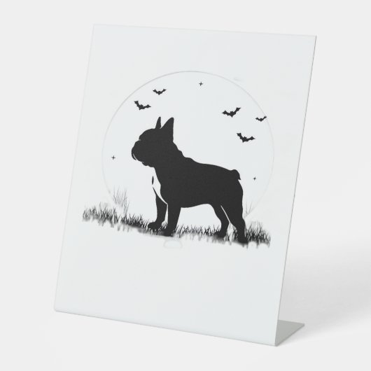 Franse Bulldog - Halloween Moon Silhouette Ove Reclamebord Met Voetstuk (Voorkant)