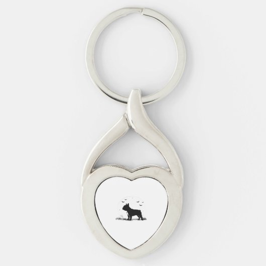 Franse Bulldog - Halloween Moon Silhouette Ove Sleutelhanger (Voorkant)