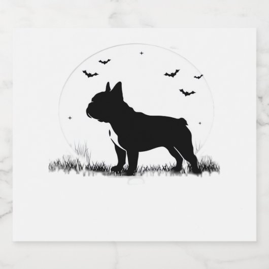 Franse Bulldog - Halloween Moon Silhouette Ove Sparkling Wijnetiket (Enkel label)