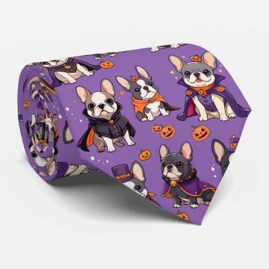 Franse Bulldog Halloween patroon Stropdas (Opgerold)