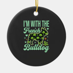 Franse Bulldog Halloween Pompoen Patroon Ontwerp Keramisch Ornament