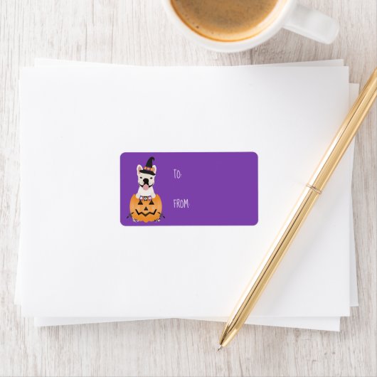 Franse Bulldog Halloween Pumpkin Etiket (Insitu)