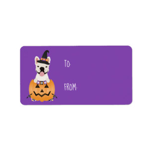 Franse Bulldog Halloween Pumpkin Etiket
