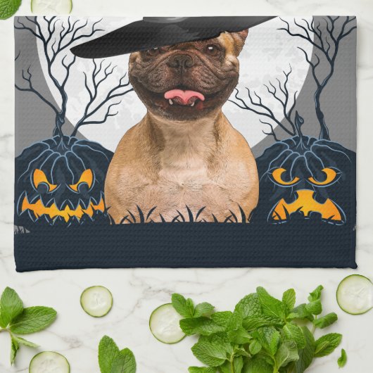 Franse Bulldog Halloween Pumpkin Patch Theedoek (Gevouwen)