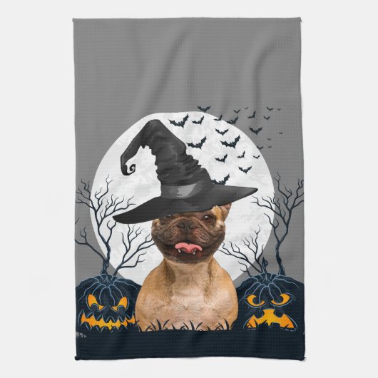Franse Bulldog Halloween Pumpkin Patch Theedoek (Verticaal)
