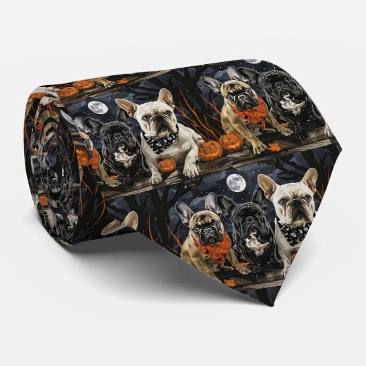Franse Bulldog Halloween Spoken Stropdas (Opgerold)