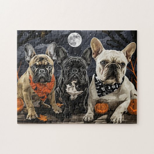 Franse Bulldog Halloween Spokengeest Legpuzzel (Horizontaal)