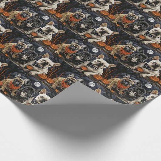 Franse Bulldog Halloween Spooky Cadeaupapier (Hoek)