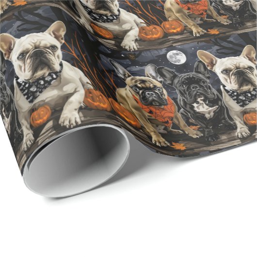 Franse Bulldog Halloween Spooky Cadeaupapier (Rol Hoek)