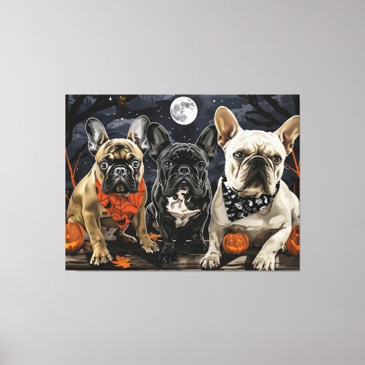 Franse Bulldog Halloween Spooky Canvas Afdruk (Voorkant)