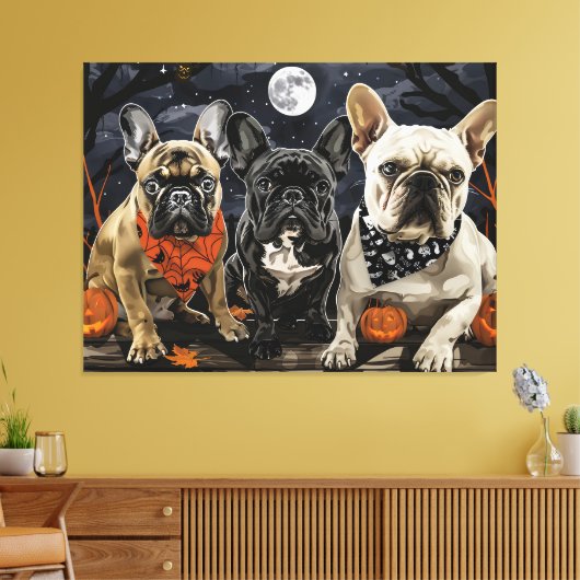 Franse Bulldog Halloween Spooky Canvas Afdruk (Insitu (Woonkamer))