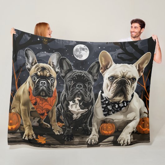 Franse Bulldog Halloween Spooky Fleece Deken (In situ)
