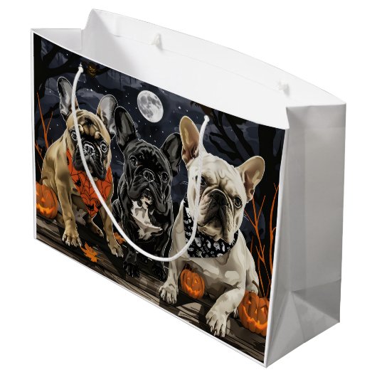Franse Bulldog Halloween Spooky Groot Cadeauzakje (Achterkant Gekanteld)