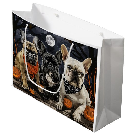 Franse Bulldog Halloween Spooky Groot Cadeauzakje (Voorkant Gekanteld)